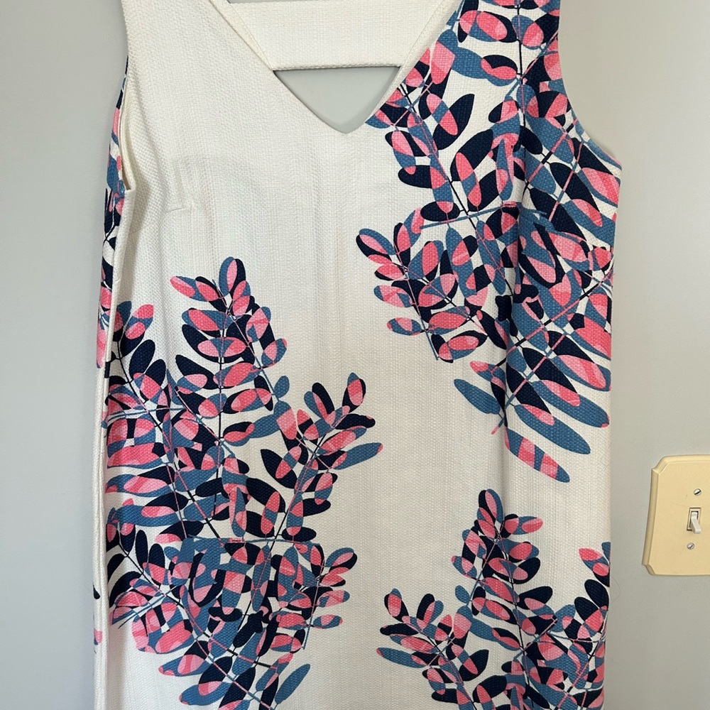Taylor White Dress with Pink and Blue Floral Design